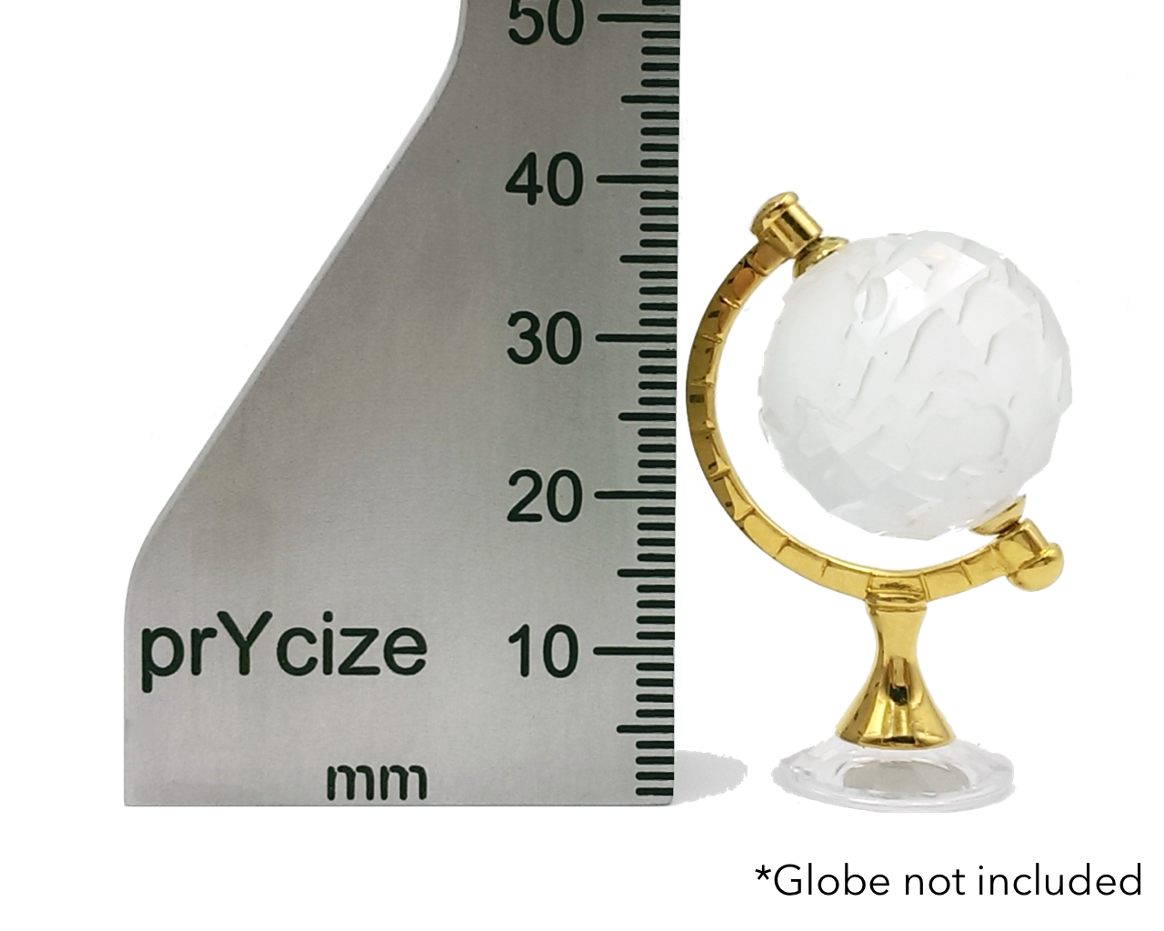 Prycize Midi Photographer's Height Gauge next to a crystal globe providing a height ruler measurement